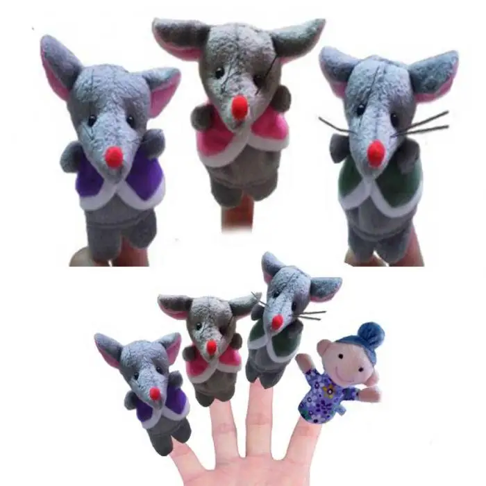 5 Pcs Frog Hen Mouse Animals Story Telling Finger Puppets 7