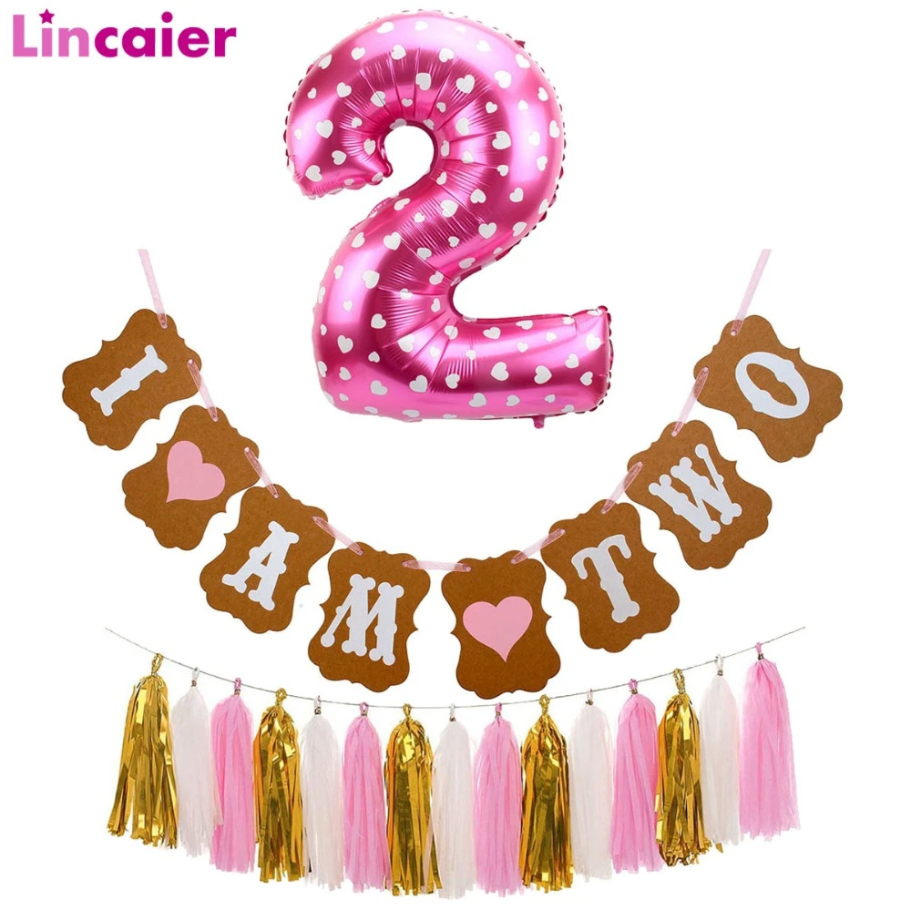 Lincaier I Am Two Kraft Banniere En Papier 2 Ans Anniversaire Garcon Fille 2nd Decorations De Fete Deuxieme Bruant Jumeaux Guirlande Rose Bleu Aliexpress
