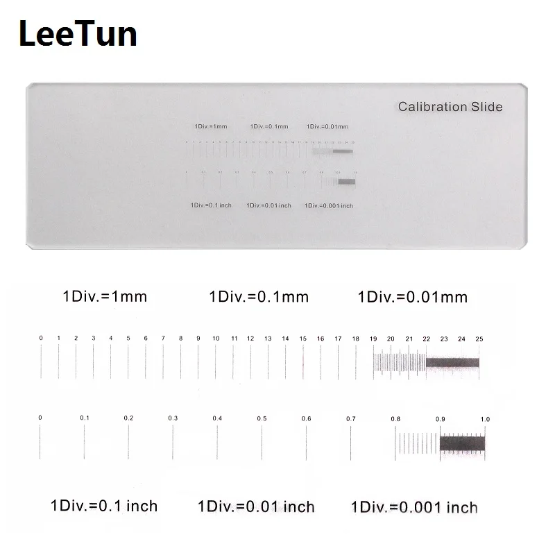 

DIV 1mm 0.1mm 0.01mm 0.1 inch 0.01 inch 0.001 inch Calibration Slide Stage Micrometer Horizontal Scale Ruler for Microscope