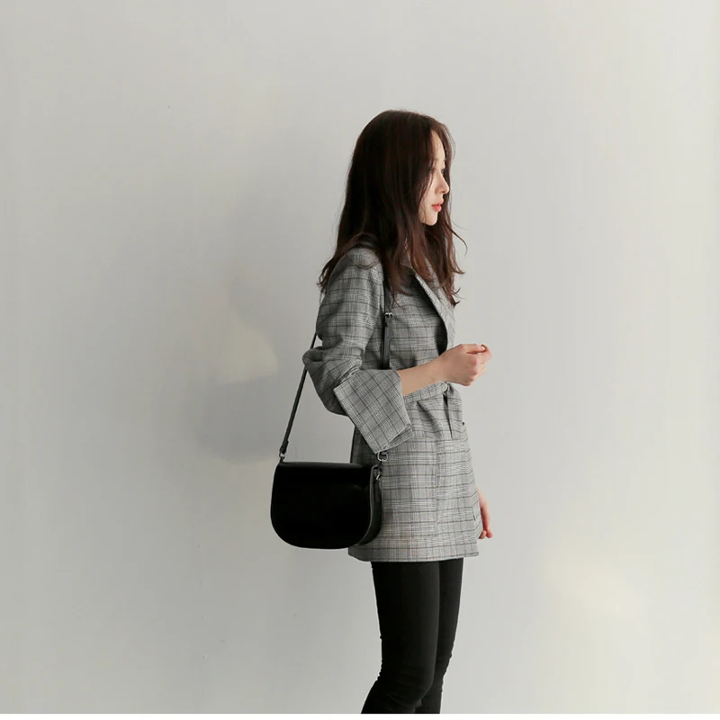 price cut  RUGOD Women Plaid Coat and Jackets Suit Femme Long Sleeve Office Ladies Wear with Belt Female Jacke
