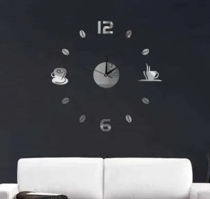 

Funlife(TM) DIY Coffee Cups Kitchen bar wall art mirror clock modern design silent watches home decoration wall clock wc1020