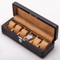 Углеродного волокна кожаные коробки для часов модные роскошные желтый/коричневый механические часы Дисплей Чехол для хранения ювелирных