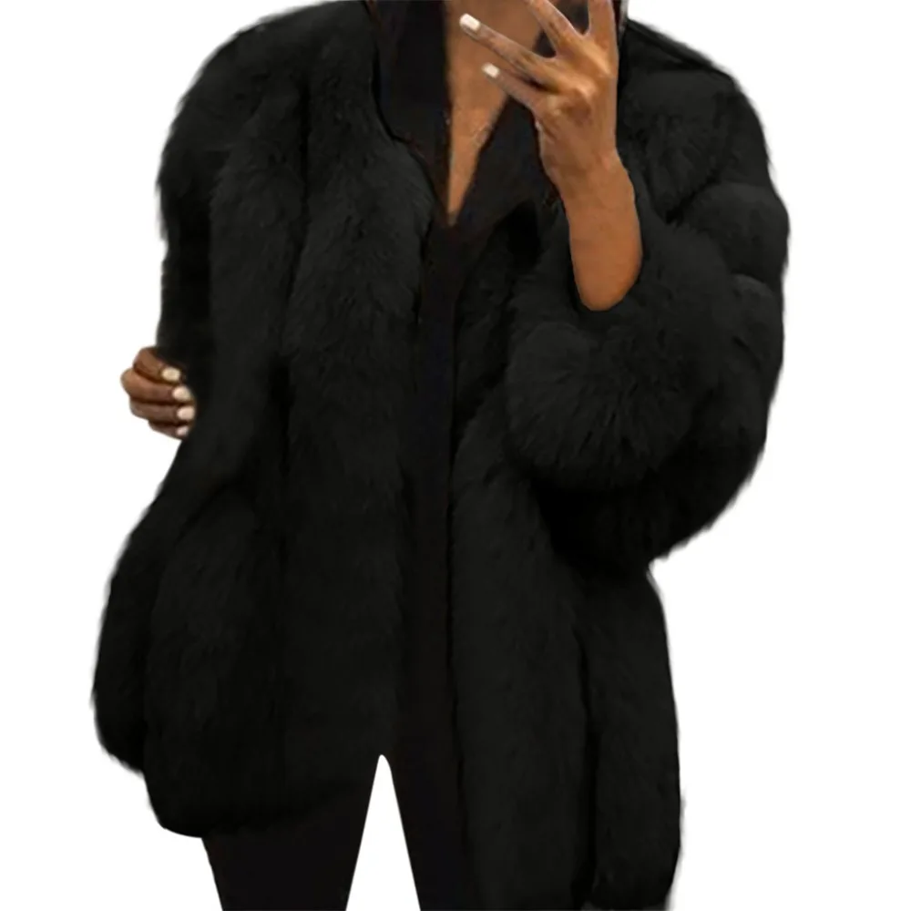 Зимнее Модное Новое Женское зимнее теплое сексуальное пальто из искусственного меха с длинным рукавом Горячая Распродажа размера плюс S-4XL шерстяная однотонная верхняя одежда