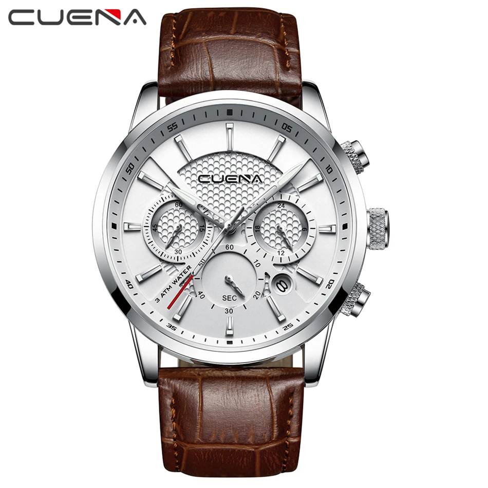 

CUENA Brand Watches Men Fashion Analog Man Clock Genuine Leather Watch Relojes Waterproof Relogio Masculino Quartz Wristwatches