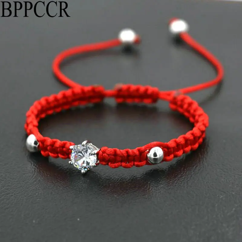 

BPPCCR Red Rope Thread String Braided Bracelets Women Girls Silver Color Crystals AAA Zircon Lovers Chakra Bracelet Pulsears