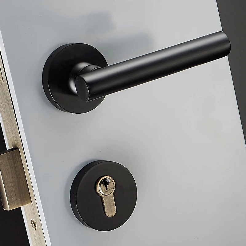 1Set Minimalist Interior Door Lock Split Door Handle with Key Lock Accessories for Modern Bedroom Bathroom Living Room JF1943