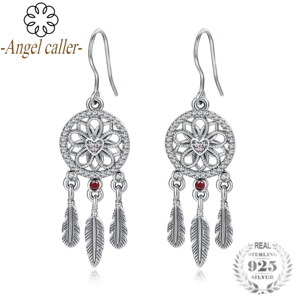 

Angel Caller Genuine 100% 925 Sterling Silver Dream Catcher Holder Drop Earrings for Women Sterling Silver Jewelry Gift CYE081
