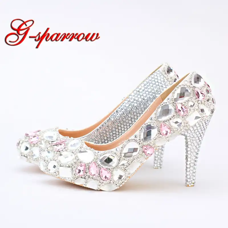 Silver Rhinestone Wedding Shoes Handmade Bridal Shoes Pink Crystal Platform Prom Shoes Graduation Party High Heels Plus Size 12 Silver Rhinestone Wedding Shoes Handmade Bridal Shoes Pink Crystal Platform Prom Shoes Graduation Party High Heels Plus Size 12