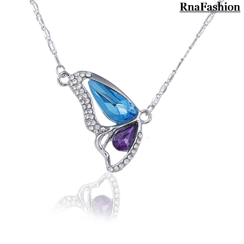 

New 2014 Fashion Elegant Butterfly Crystal Pendants Necklaces Silver Plated Female Short Design Link Chain Necklace