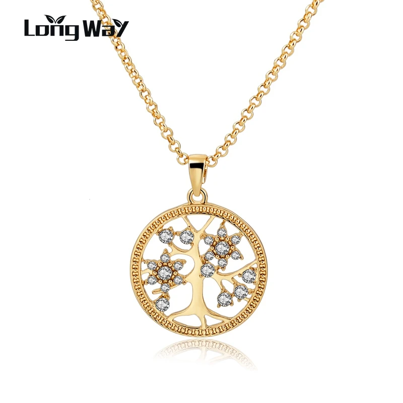 LongWay Gold Plated Chain font b Necklace b font With Crystal Tree of Life font b