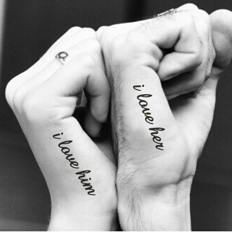 Environmental Sexy Waterproof Temporary Tattoo Couple Lovers Hand Fake Tattoo Stickers English I Love Him I Love Her Tattoo Sticker Fake Tattoos Stickerstattoo Couple Aliexpress