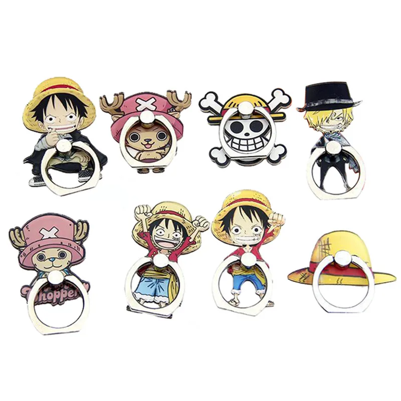 Anime One Piece Figure Luffy Straw Hat Sanji Metal Finger Ring Stand Holder for Mobile phone Creative Cartoon Sticker Bracket