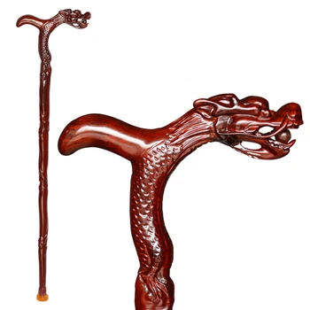 

Carving Crafts Dragon Head Walking Stick 100% Solid Wood Outdoor Rosewood Crutch Grandpa Folk old Lucky Canne Birthday Xmas Gift