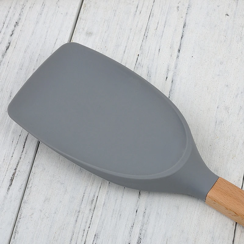 Beech Handle Non-stick Scoop Spatula Silicone Cooking Tool Sets Kitchen Utensils High Temperature Resistant Cooking Tools Gray Beech Handle Non-stick Scoop Spatula Silicone Cooking Tool Sets Kitchen Utensils High Temperature Resistant Cooking Tools Gray