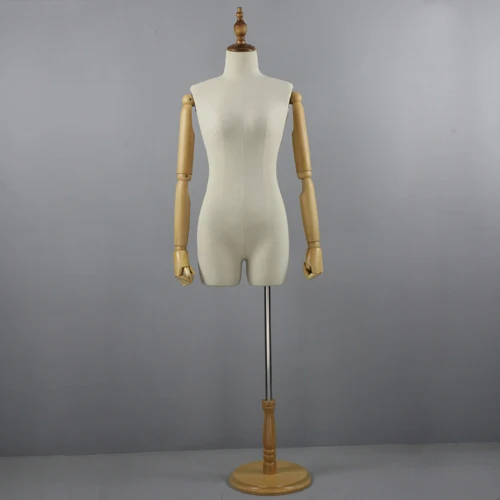 Headless female mannequin with flexible wooden arms, Fashion display