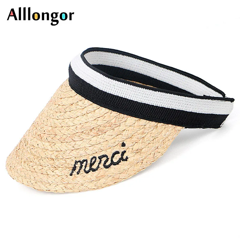 

Raffia hat Summer 2019 Straw Hats Women Letter Print Sun Visor Caps mezci Letter Print Visors golf Beach hat 100% Natural Grass