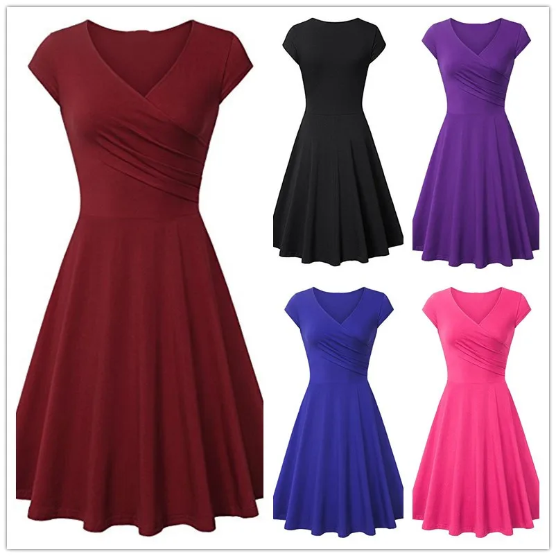 

High Quality 2019 Women Dress Summer Autumn Ladies Vintage Slim Black Dress Sexy V-Neck A-Line Retro Party Dresses Vestidos