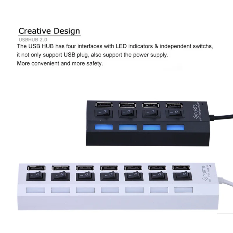 

High Speed 4/7 Port USB HUB Usb 2.0 Hub Multi Splitter with on/off Switch Power Adapter for MacBook PC Notebook Laptop