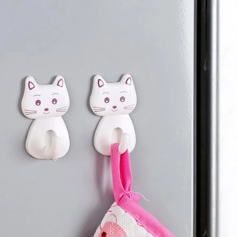 Self Adhesive Wall Decor Hooks Cute Cartoon Cat Door Hooks Durable For