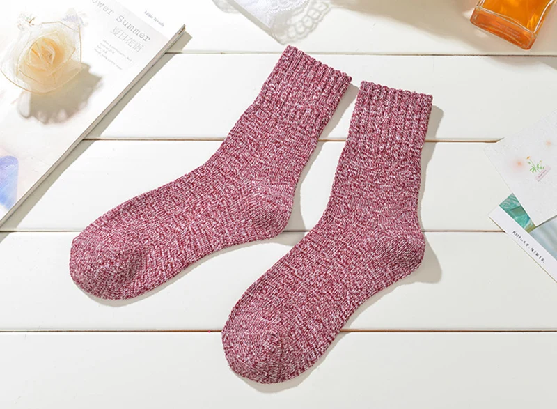 Зимние женские толстые теплые шерстяные носки в этническом стиле, кашемировые мягкие шерстяные носки, высокие носки из мягкой кроличьей шерсти, одноцветные Чулочные изделия