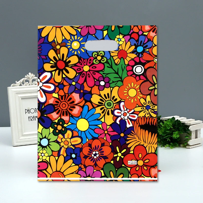 50 шт./лот, большие, маленькие, с принтом, прозрачные пластиковые сумки для покупок с ручкой, бутик, подарочная упаковка для одежды