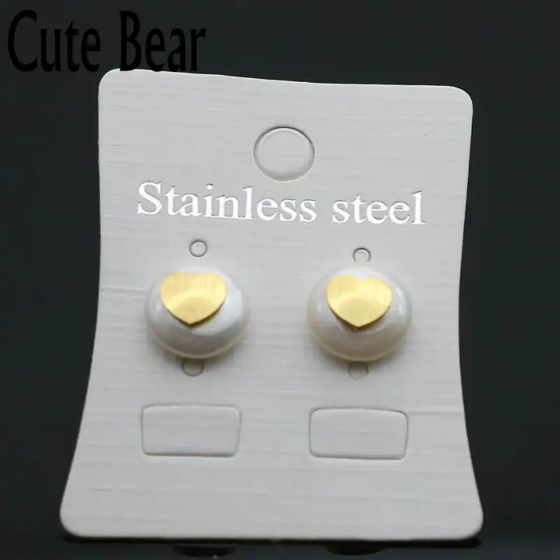 

Cute Bear Women Stud Earrings Fashion High Quality Stainless Steel Loves Heart Imitation Pearl Earrings for Women Jewelry Gift