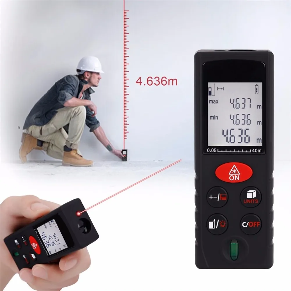 

0.05-40M Professional Laser Distance Meter Range Finder Measure Diastimeter Automatic Calculation