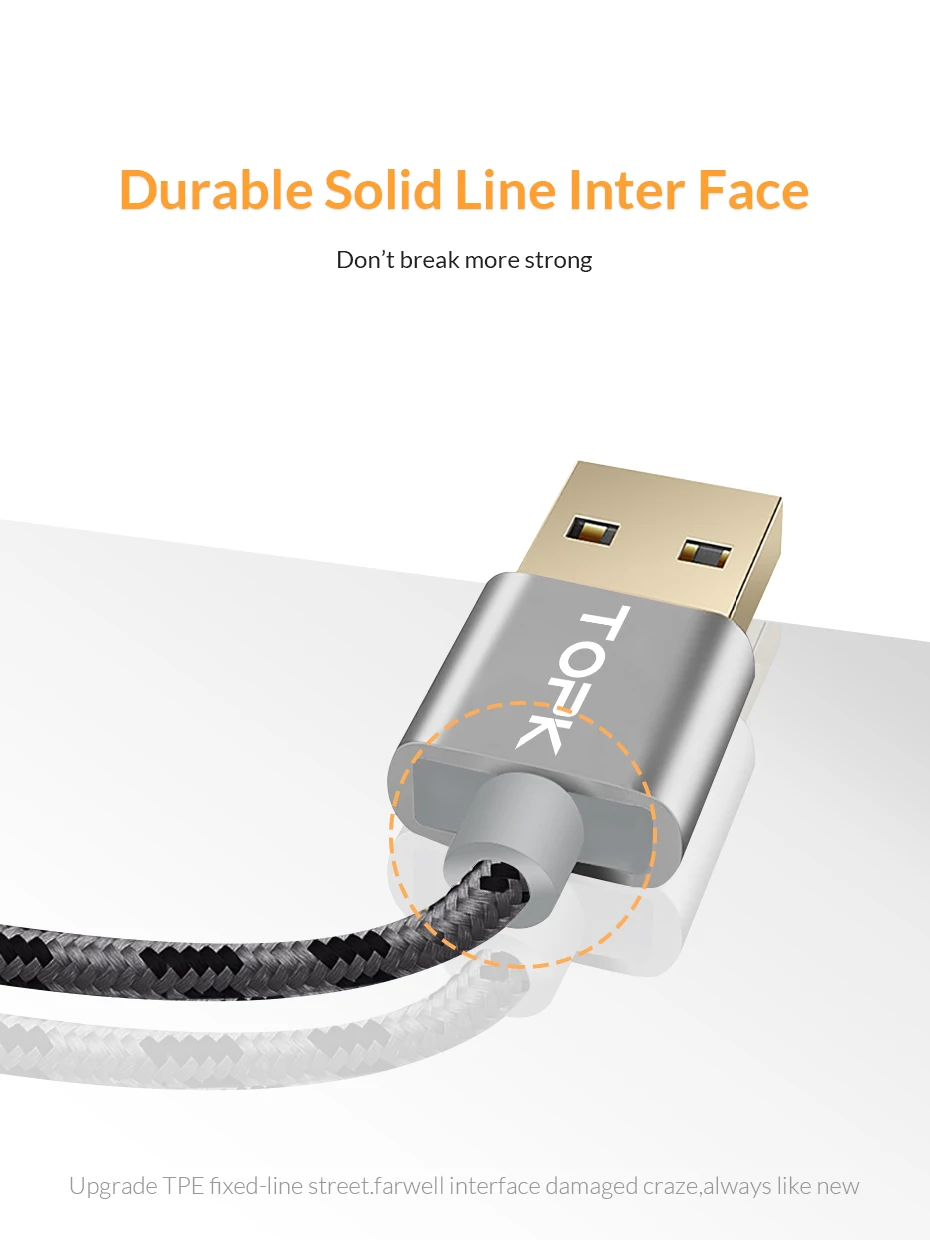 TOPK usb type-C кабель для Xiaomi Redmi note 7 передачи данных зарядный кабель type-C кабель usb c для samsung s8