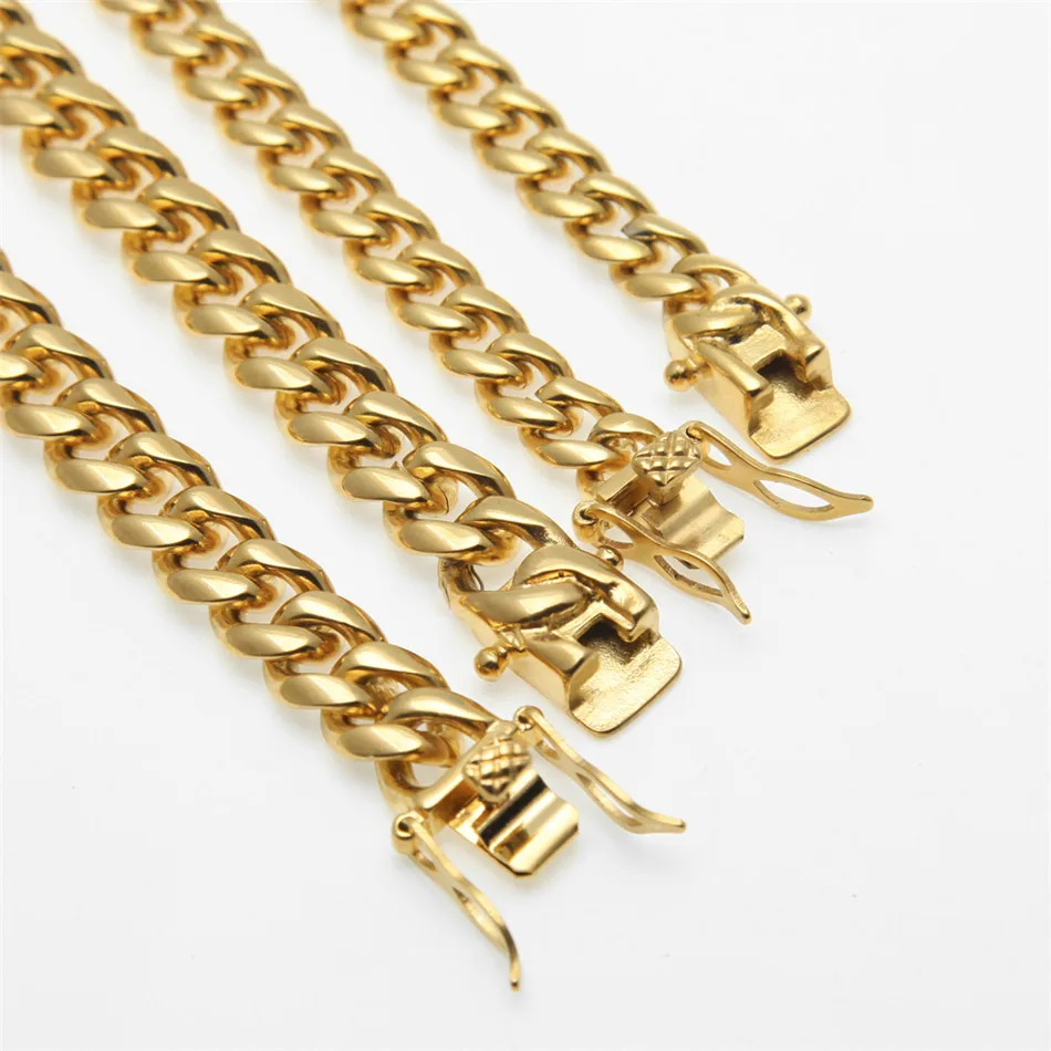 Baratos UWIN 8mm Miami cubano acera enlace Cadena de acero inoxidable de plata de oro de los hombres Hip hop collar Enlace 10mm 12mm 14mm