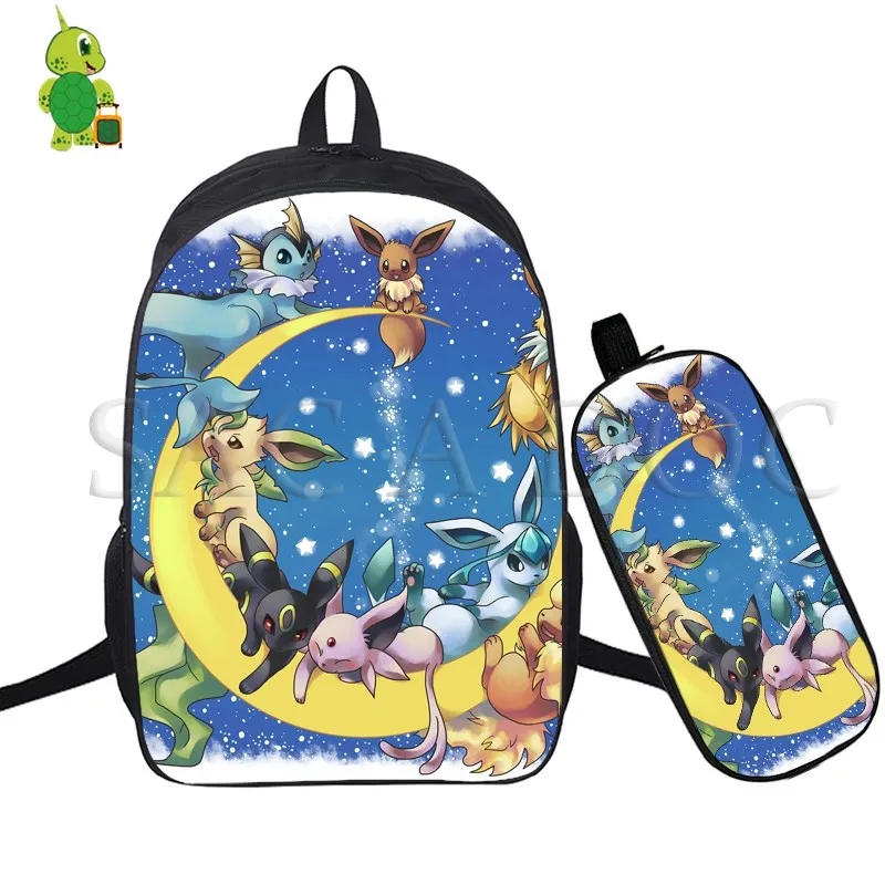 Pokemon Eevee Pikachu 2 Pcs/Set Backpack Women Men Daily Laptop