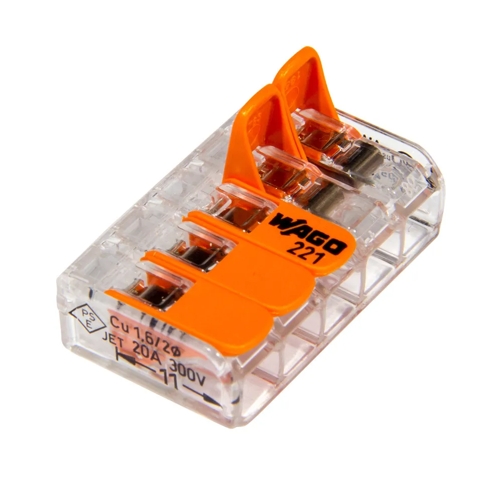 

25pcs WAGO Electric Cable Connector 5 Way Reusable Original WAGO 221-413 Transparent Wire Terminals