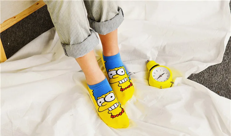 LIONZONE, женские хлопковые милые модные забавные Носки с рисунком Симпсон, носки-башмачки, новинка, невидимые счастливые носки, лидер продаж