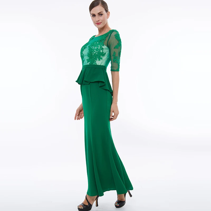 Tanpell, сексуальное вечернее платье русалки, зеленое, с глубоким декольте, половина рукава, с аппликацией, ТРАПЕЦИЕВИДНОЕ, длиной до лодыжки, платье для девушек, длинное, официальное, вечернее платье es
