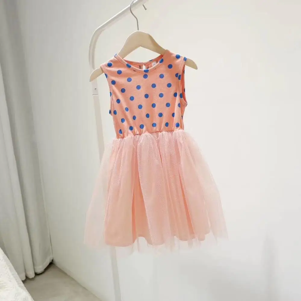 

baby girls dress dot pattern mesh patchwork design Kids dress sleeveless girls dresses princess costume