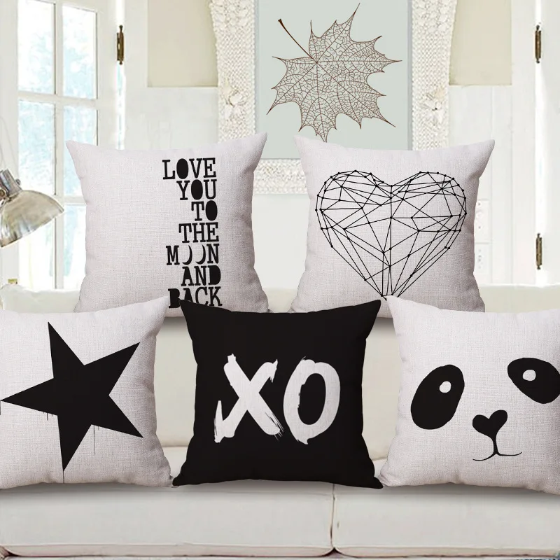 5 styles love heart star custom cushion covers panda throw pillows cases 45x45cm xo black and - White Decorative Pillows 5 styles love heart star custom cushion covers panda throw pillows cases 45x45cm xo black and - White Decorative Pillows