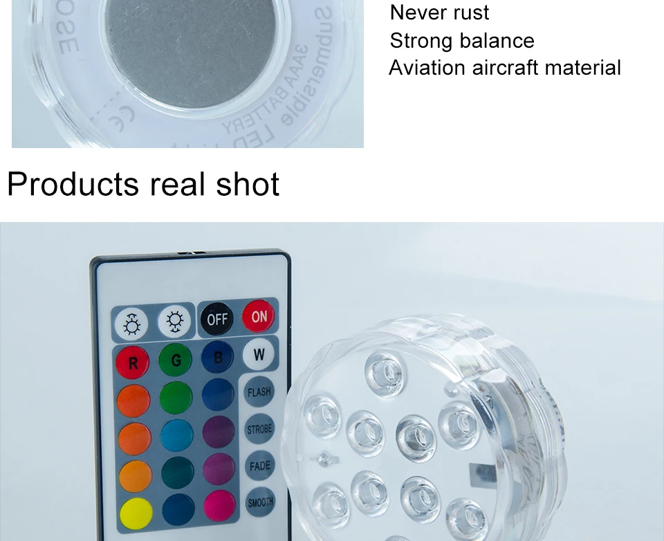 RGB LED Underwater Light Battery Operated IP67 Waterproof Swimming Pool Light LED Submersible for Party Piscina Pond07
