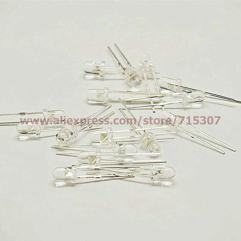 

PHISCALE 50pcs 3mm white led round with domed top transparent lens high brightness 2pins through hole