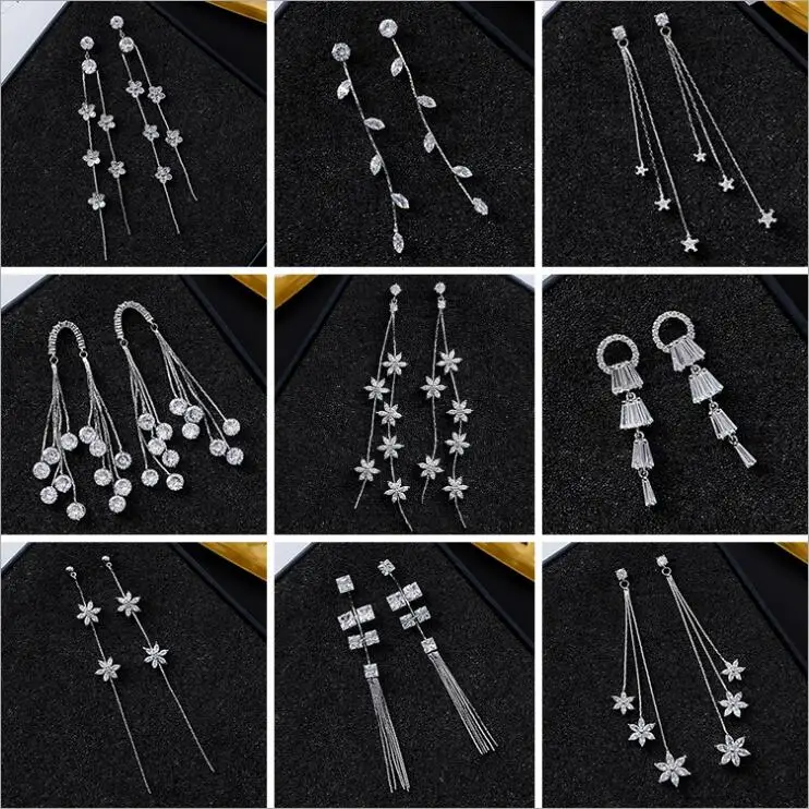 FEEHOW темперамент микро инкрустированная циркониевая Снежинка длинные серьги с