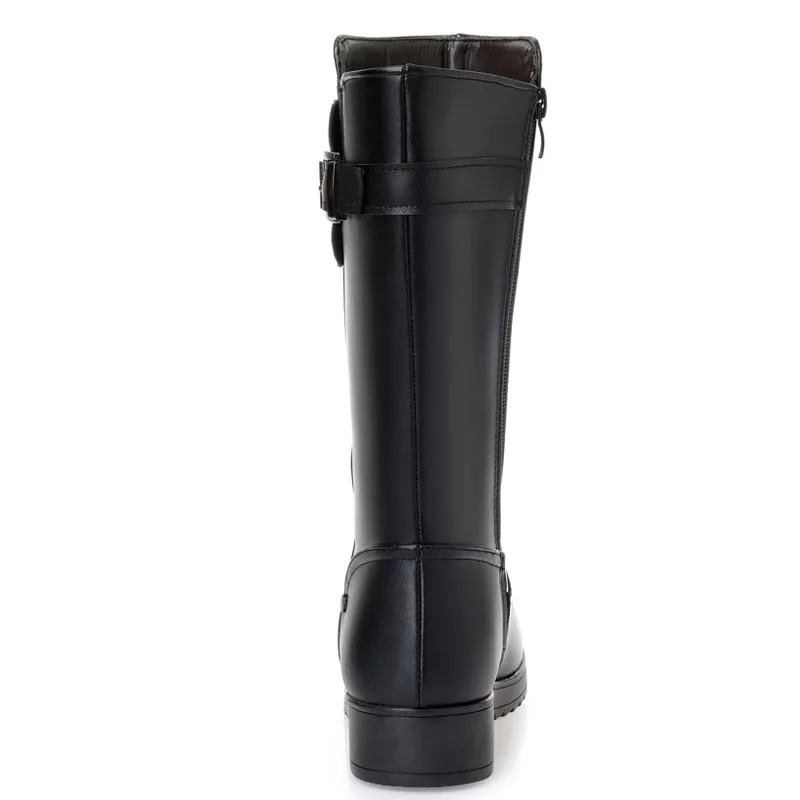Women Boots Natural Wool Fur Warm Snow Boots Women Winter Flats Mid Calf Boots Genuine Leather Waterproof 35-43