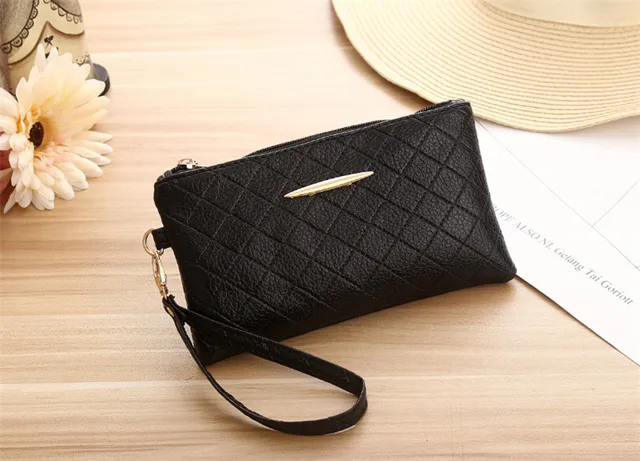 Women Wallets Simple Zipper Purses Long Section Clutch Wallet Purse Soft PU  Leather-Black