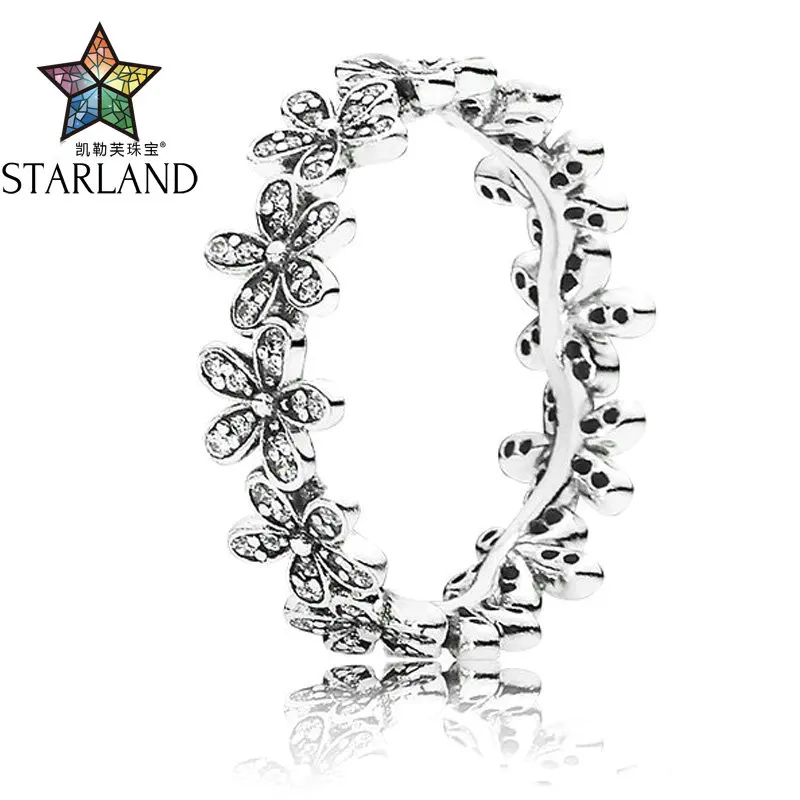 

Starland Fine Detail 925 Sterling Silver Flowers Finger Rings Dazzling Daisy Stackable Clear CZ Rings For Women Wedding Jewelry