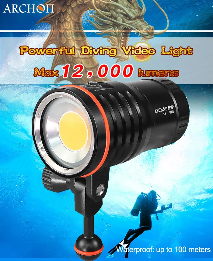 ARCHON dm60 wm66 подводного погружения видео 12000 люмен светодиодный фонарик|led flashlight