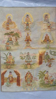 

China Tibet unique silk embroidery Tang card old Brocade painting the Eight Immortals Statue home decor decoration pure handmade