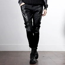 Осень и Зима Новая мода Мужская одежда Корейская версия с ПУ кожа шить тонкий Брюки повседневные мужские брюки. S-6XL