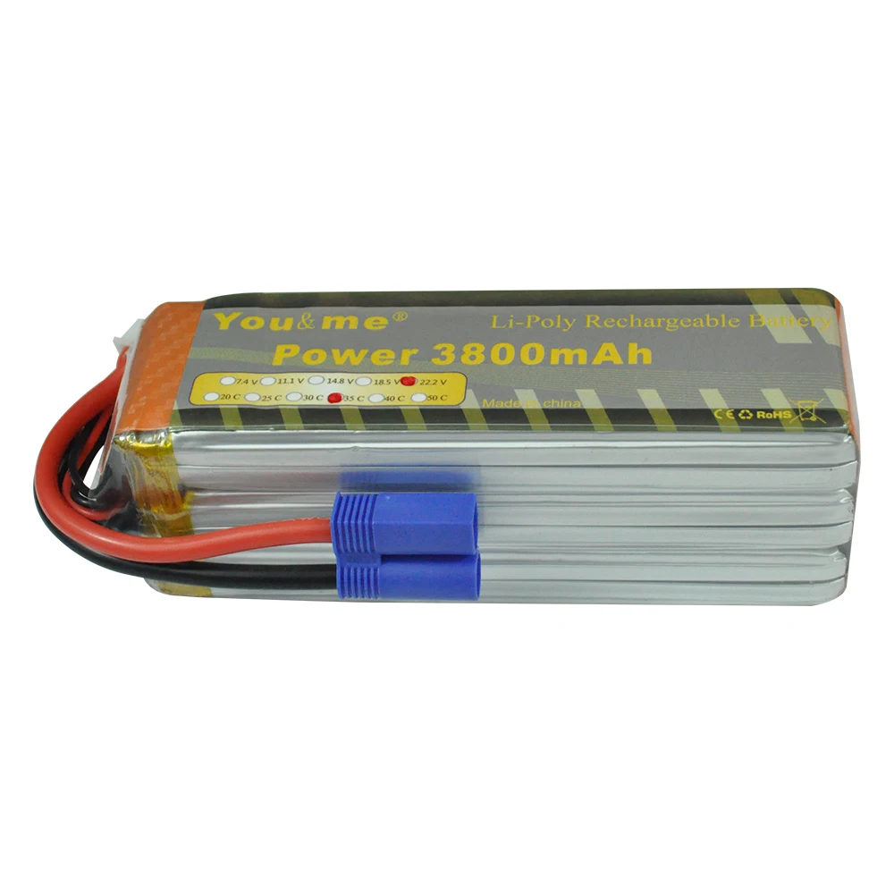 

Youme RC Lipo Battery 3800MAH 22.2V 35C AKKU LiPo RC Battery For RC Helicopter Boat Car Quadcopter 6S