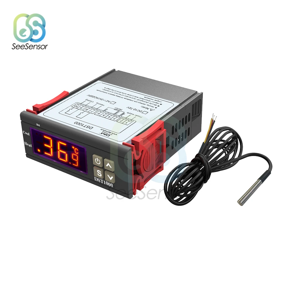 

DST1000 Digital Temperature Controller Thermostat Thermoregulator for Incubator Waterproof DS18B20 Sensor Probe 2V 24V 110-220V