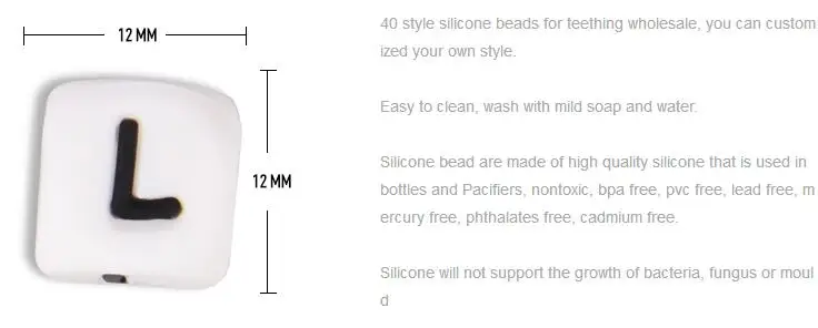* 50Pcs Letras Teether Bead BPA Free 12mm Silicone Letter Beads For Jewelry Making Baby Teether Necklace Pacifier Chain