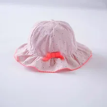 Розовая хлопковая Детская шляпа с оборками, короткий край, Пляжная Солнцезащитная шляпа для девочек, высокое качество, солнцезащитные кепки для девочек, детская шапка