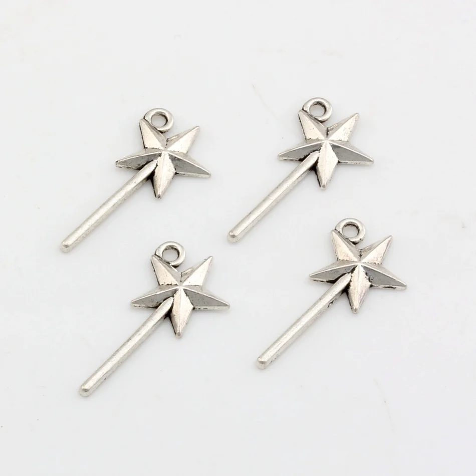 

200 pcs Antiqued Silver Zinc Alloy finished Single-Side Fairy Star Wand Charms Pendants 26x13mm DIY Jewelry A-027