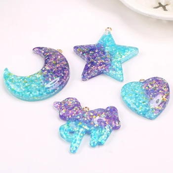 

12pcs resin unicorn moon star necklace charms very cute keychain pendant necklace pendant for DIY decoration